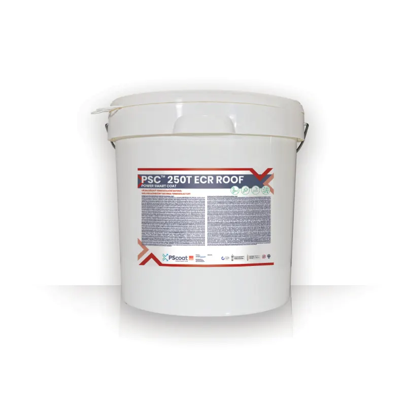 Weißer Kunststoffeimer mit dunkelblau gerahmtem Etikett PSC 250T ECR Roof.